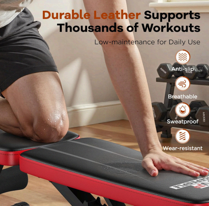 Adjustable Weight Bench, 660LBS, Foldable, 8 Backrests, Compact Home Gym