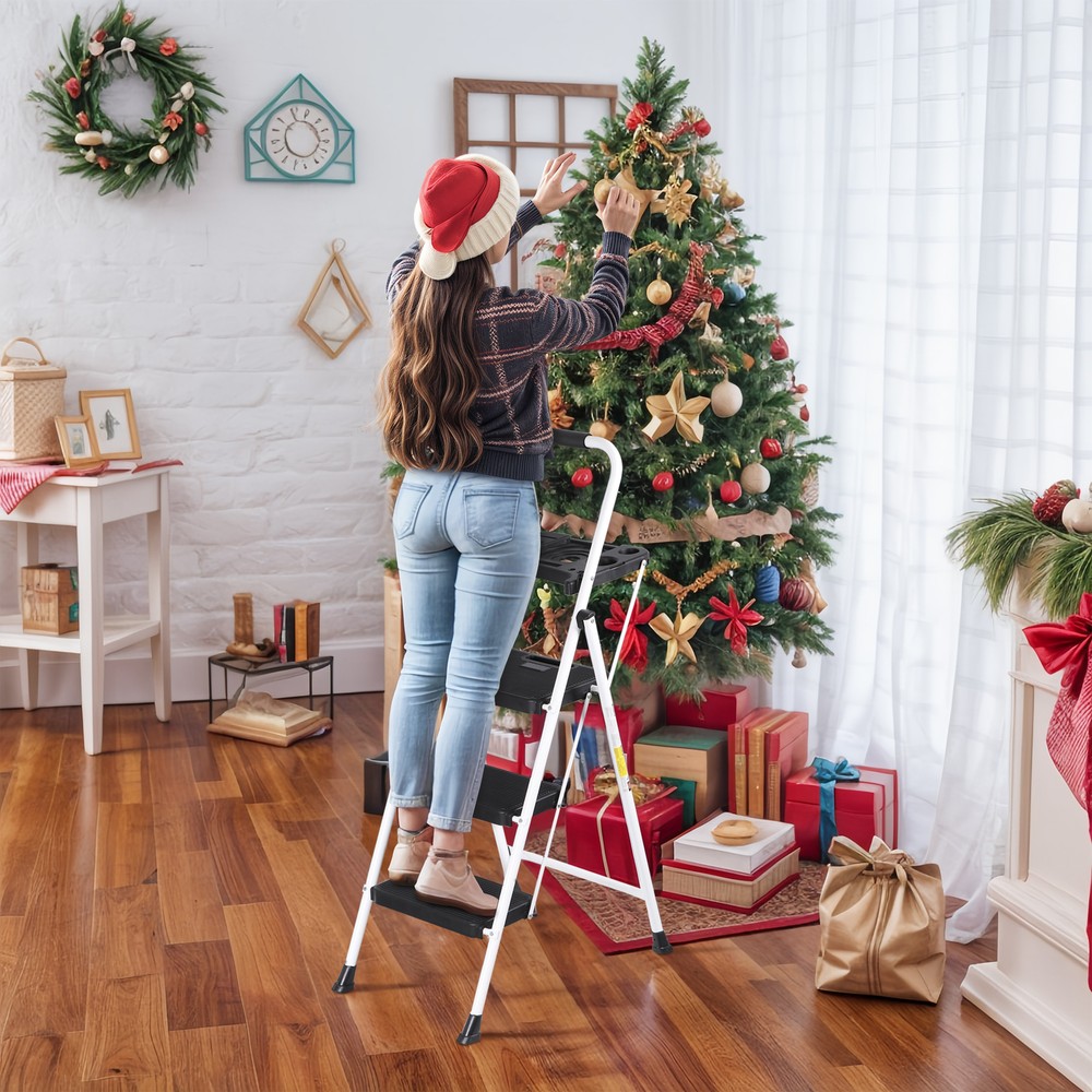 Step Ladder 3 Step Ladder with Tool Platform Folding Step Stool Multi-Purpose