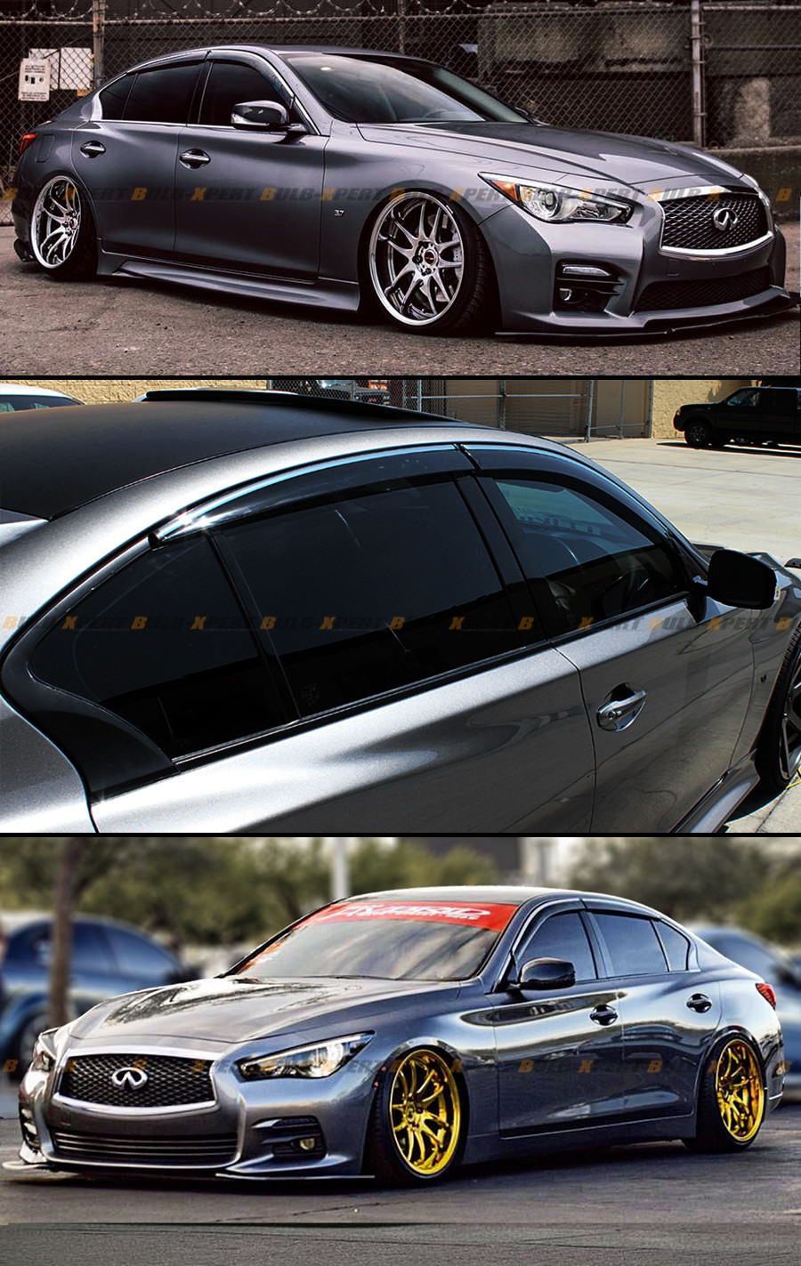 FOR 2014-2024 INFINITI Q50 VIP CLIP-ON SMOKE TINTED WINDOW VISOR W/ CHROME TRIM