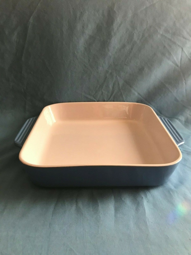 New 8” Square Blue Stoneware / Ceramic Baking Pan / Dish with Side Handles NIB