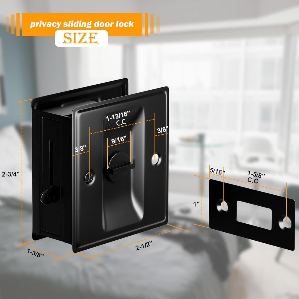 Privacy Pocket Door Lock Pull, Matte Black Hardware 1 Pack,