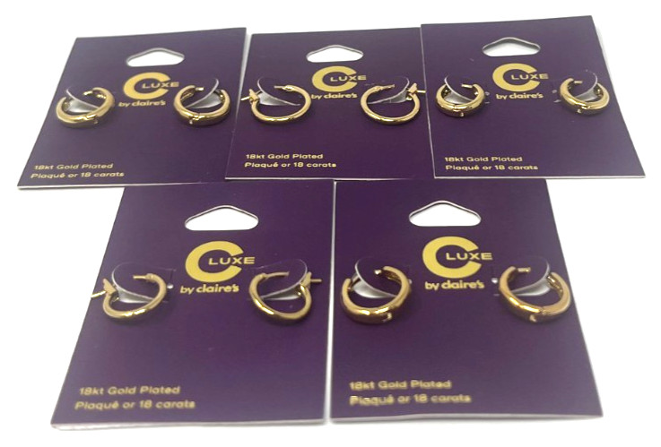 (5) C Luxe Claire's 18kt Gold Plated Earrings New In Packaging Hoops