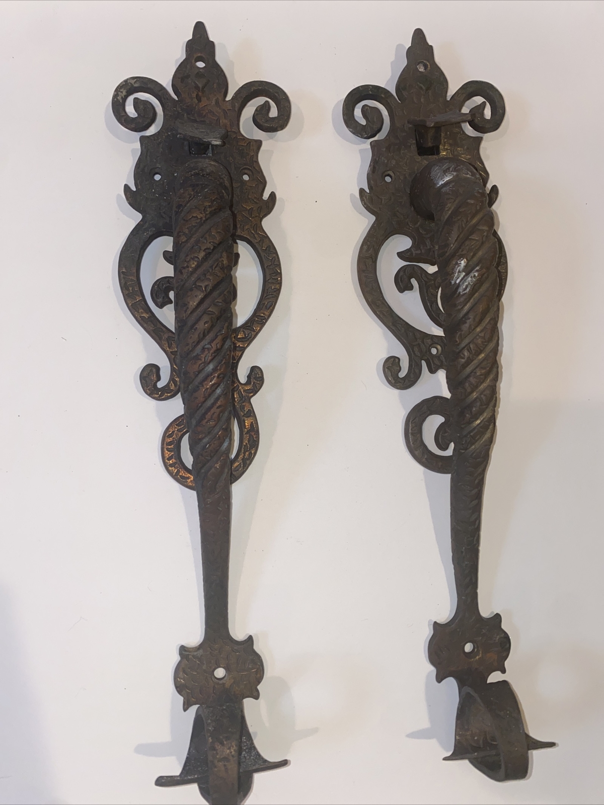 Antique Bronze/Brass Door Handle Pulls Pair Gothic Architectural Hardware 15”