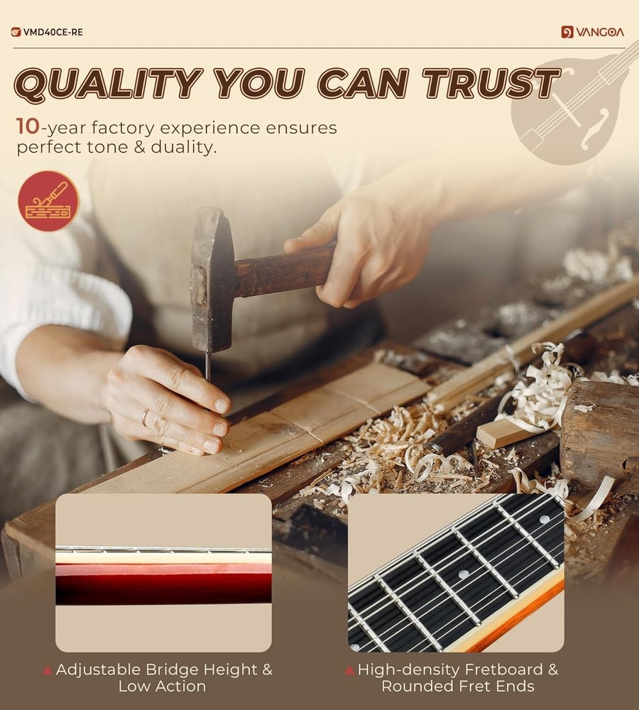 Professional Grade 8-String Mandolin - Comfortable Playing & Stunning Red Burst