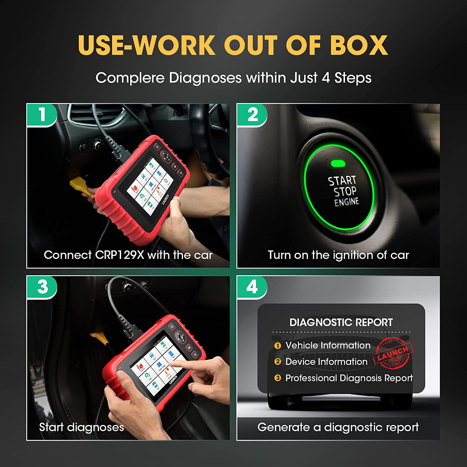 LAUNCH X431 CRP129X OBD2 Scanner Engine ABS SRS AT SAS EPB TPMS Diagnostic Tool