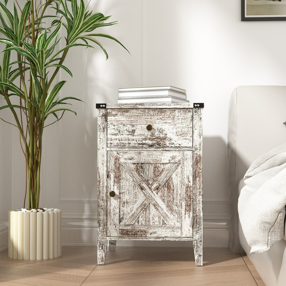 Nightstand End Bedside Table with Storage Cabinet Drawers