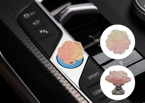 Push to Start Button Cover，Engine Start/Stop Resin Flower Starter Light Pink