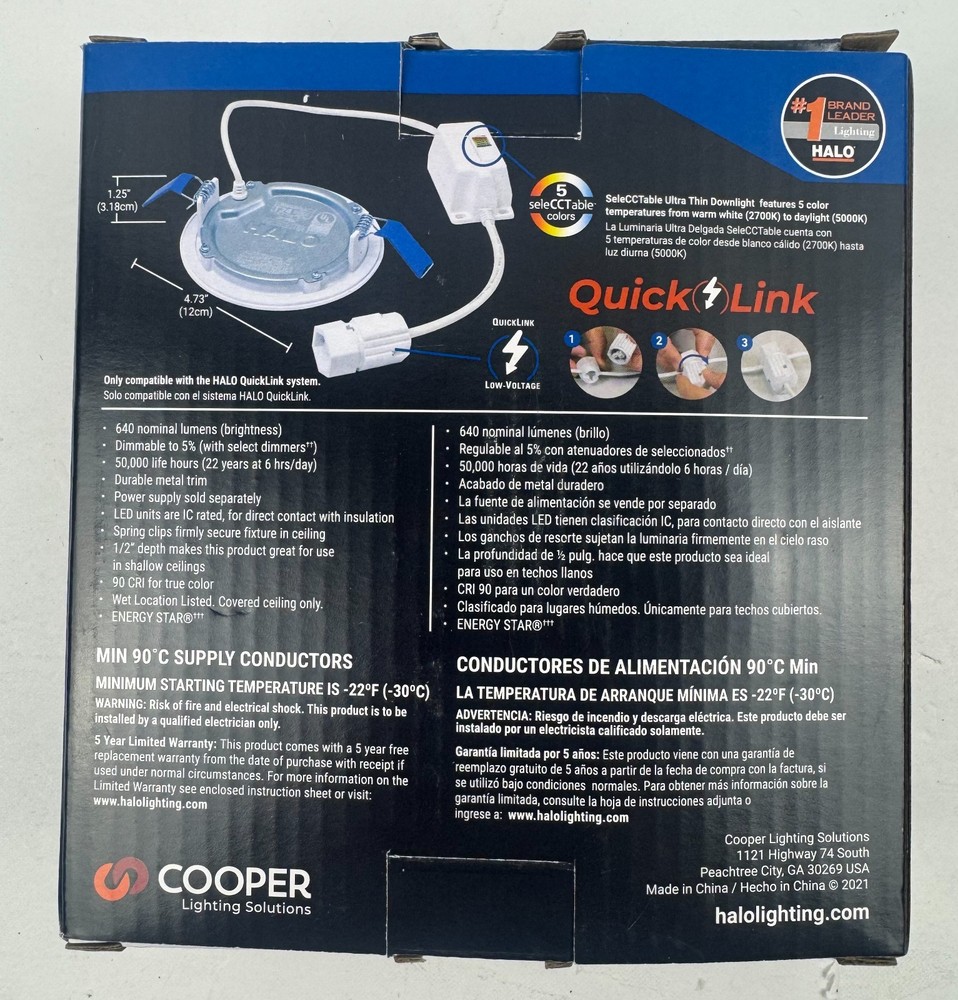 HALO QuickLink 4 inch CCT 3000K LED Canless Low Voltage Downlight Dimmable. New