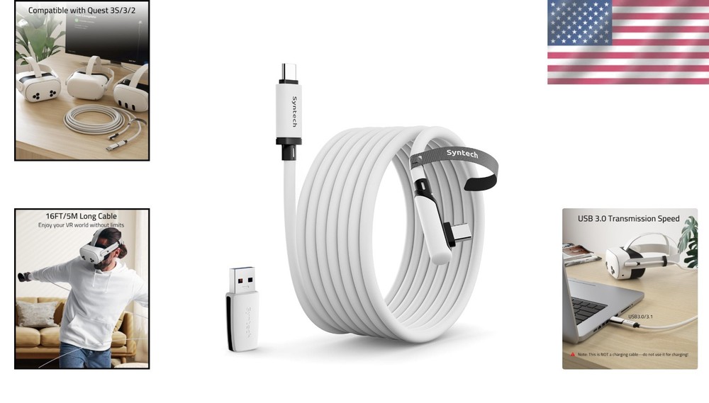High-Speed 16FT USB-C VR Link Cable with Adapter for Oculus & Pico 4 Devices
