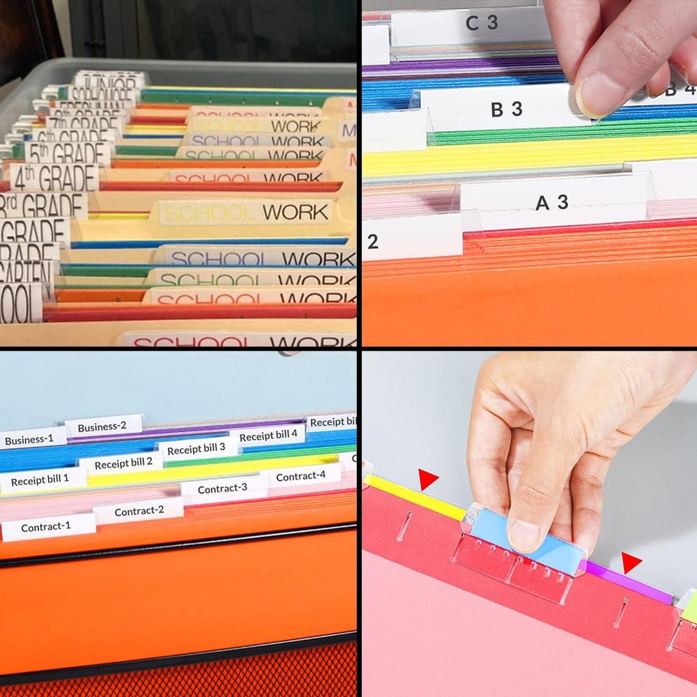 Hanging File Folder Tabs 60PCS Plastic Hanging Folder Labels and Inserts Clea...