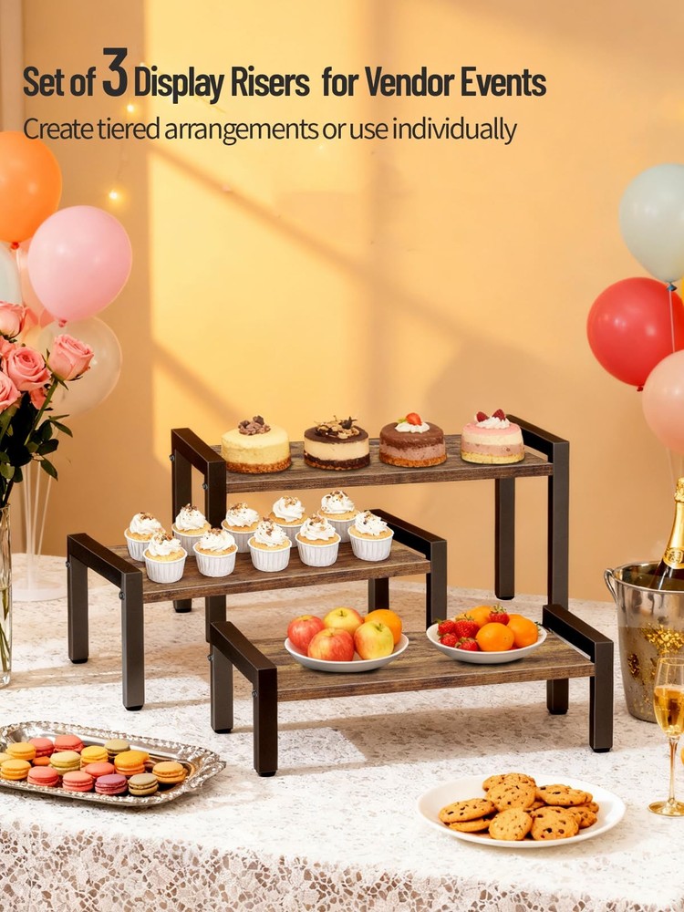 Wood Risers Display Stands & Cupcake Stand, 3 Tier Stepped Display Shelf for ...