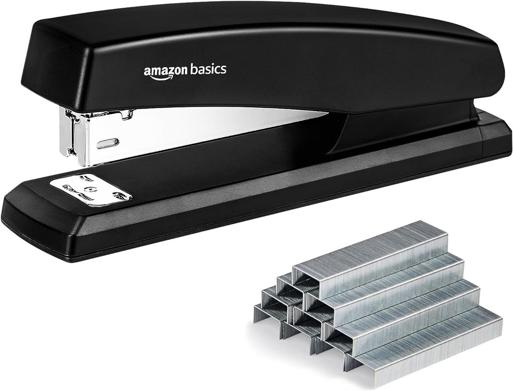 Amazon Basics Stapler with 1000 Staples, Office Stapler, 25 1-Pack, Black