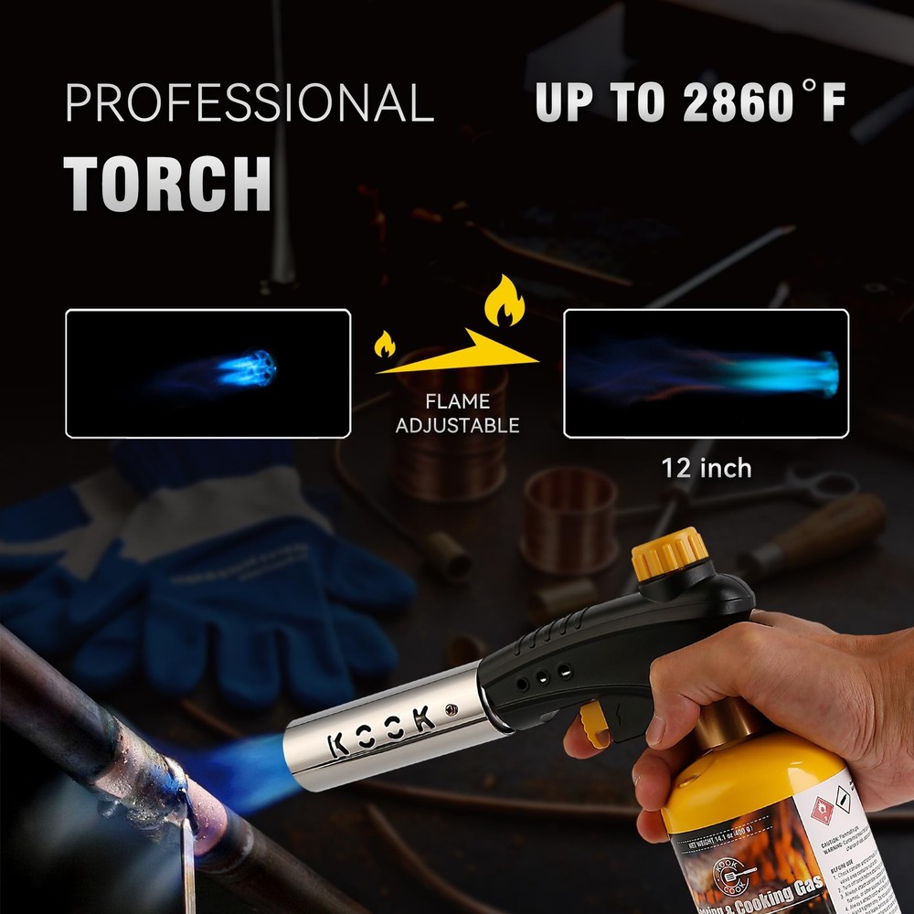 Propane Torch Head,Powerful 4-Flame Blow Torch Head Trigger Start Propane Tor...