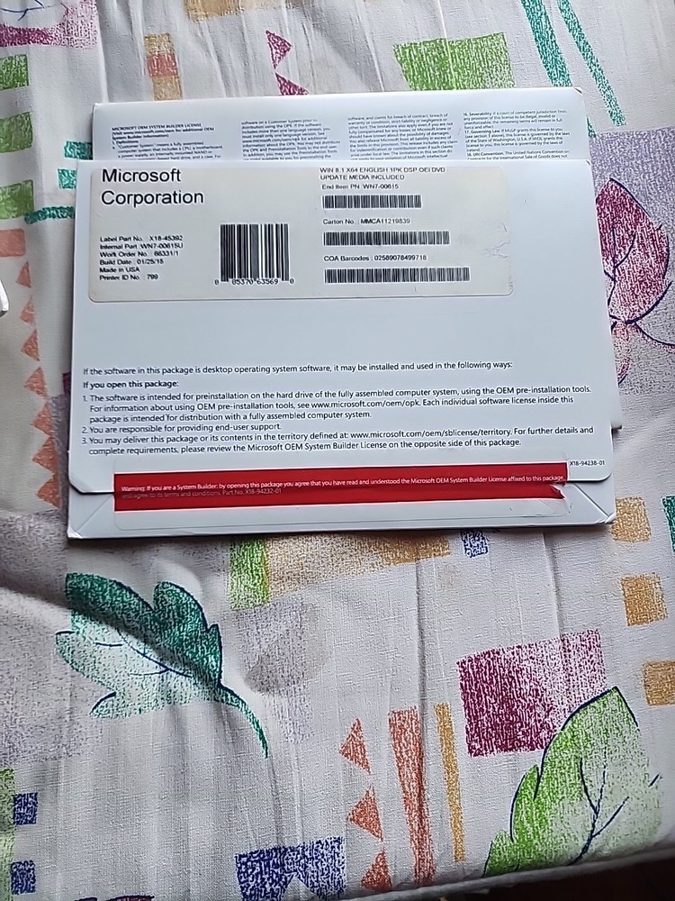 Microsoft Windows Pro 8.1 64 Bit Update Media Included