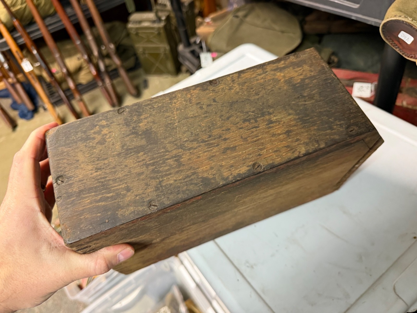 ORIGINAL WWI WWII US ARMY M1917 BROWNING 1919 WOODEN AMMO CHEST BOX-STRAP REPAIR