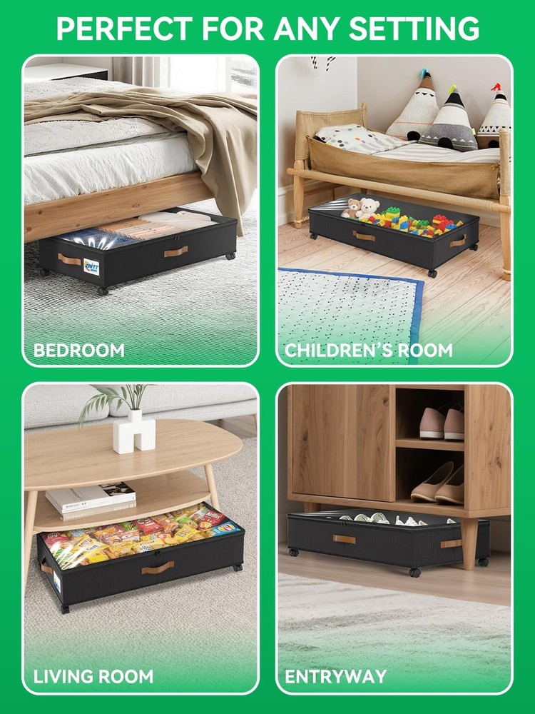 2Pack Under Bed Storage with Wheels, 58L XXL Under Bed Shoe Storage Container...