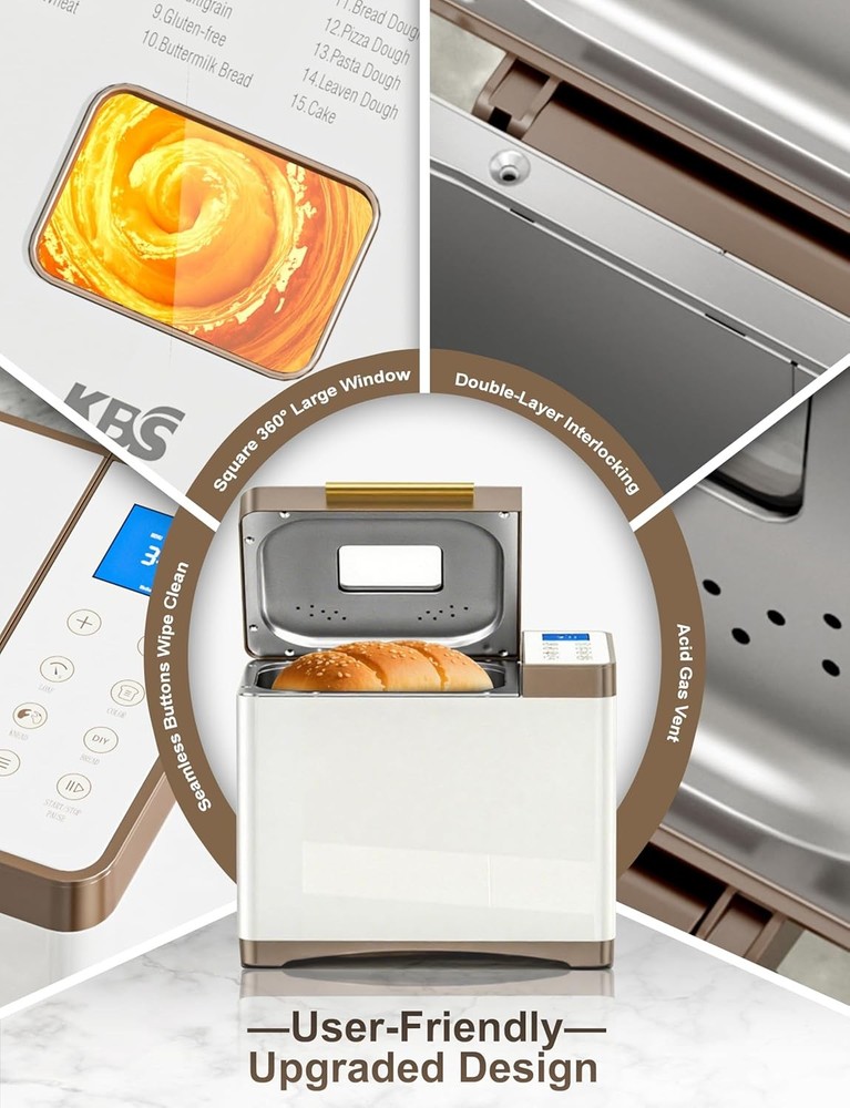 20-IN-1 Bread Maker with Custom Program, 650W Bread Machine