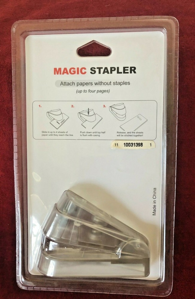 MAGIC STAPLER - CHILD SAFE - ATTACH PAPERS WITHOUT STAPLES - NEW IN PACKAGE