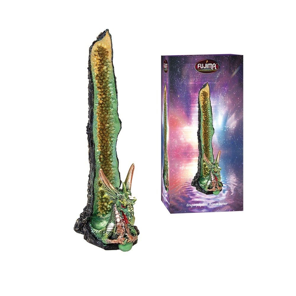 Green Dragon Geode Incense Burner Holder Stand Tower Polystone