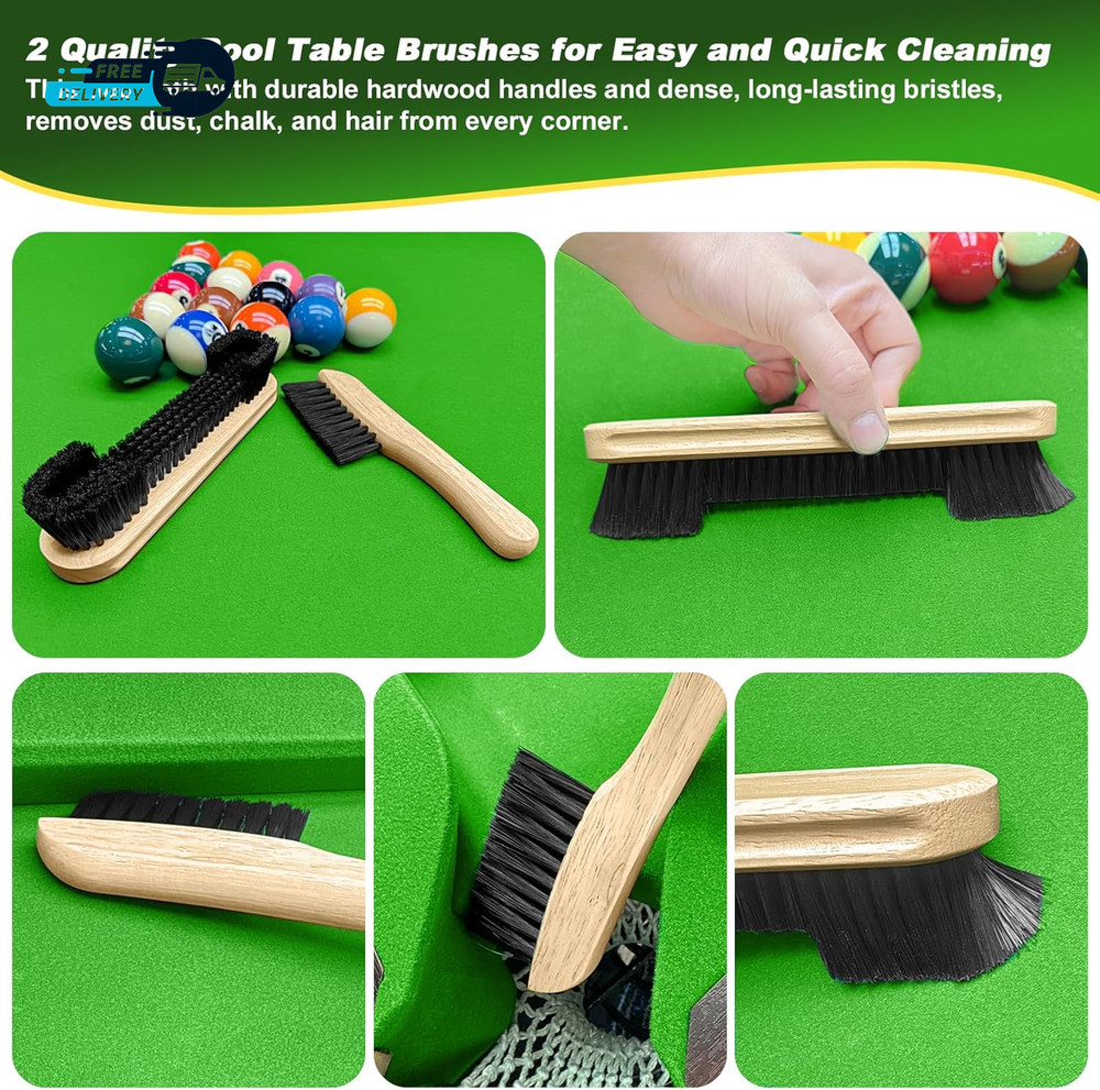 Billiard Pool Table Accessories Kit: 10 Piece Set with 2 Pool Table Brushes