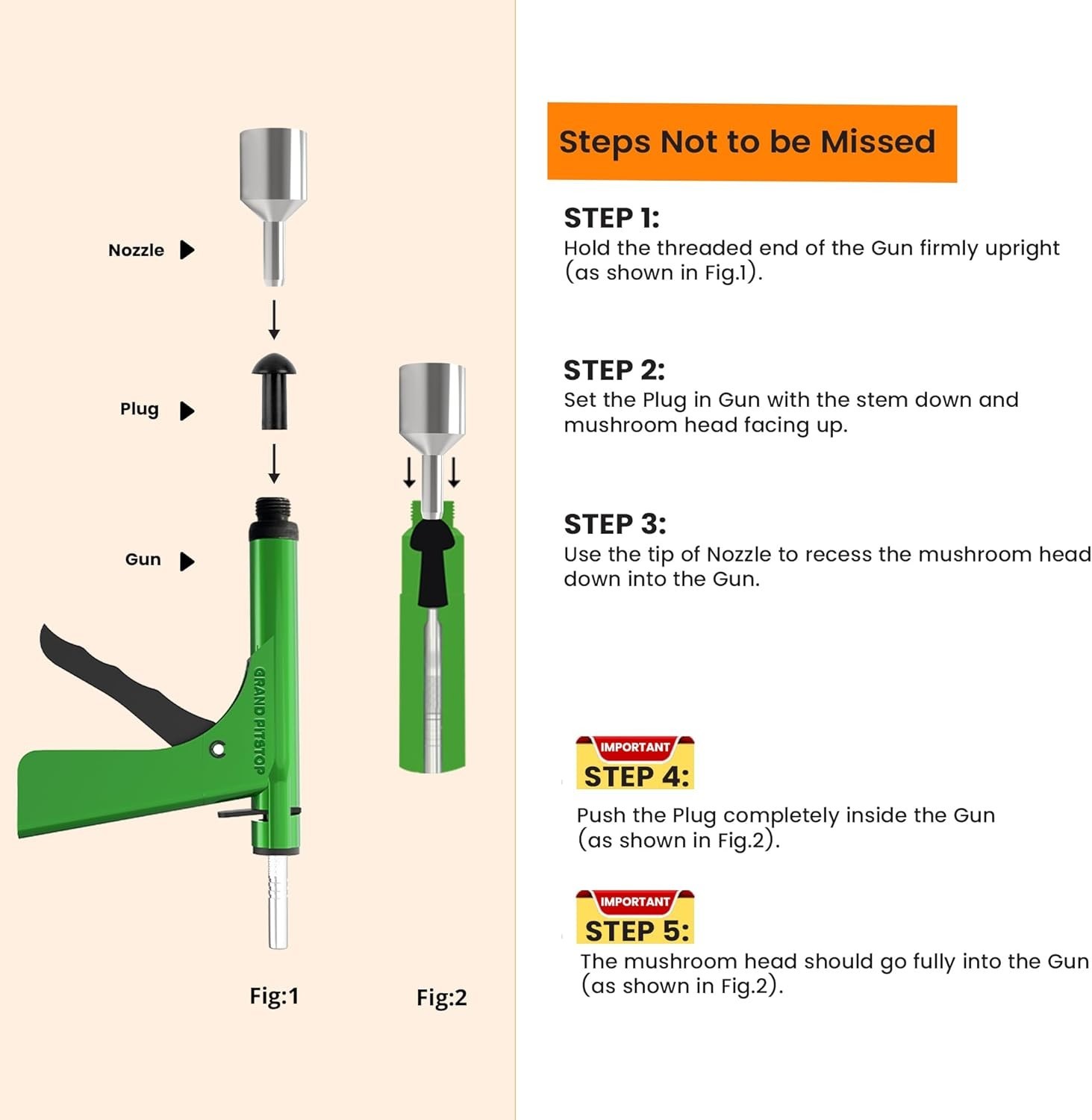 GRAND PITSTOP Tubeless Tire Gun Puncture Repair Kit with Mushroom Plug for Tyre