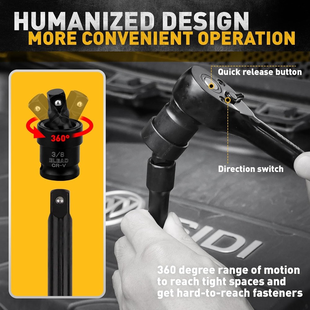 3/8'' Drive Impact Socket Set - 50-Piece Shallow & Deep Socket Set Metric