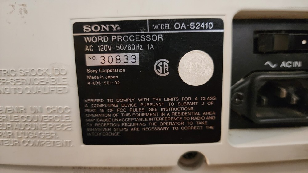 Sony System 35 Model 10 Word Processor w/ Manual & Software Rare Computer
