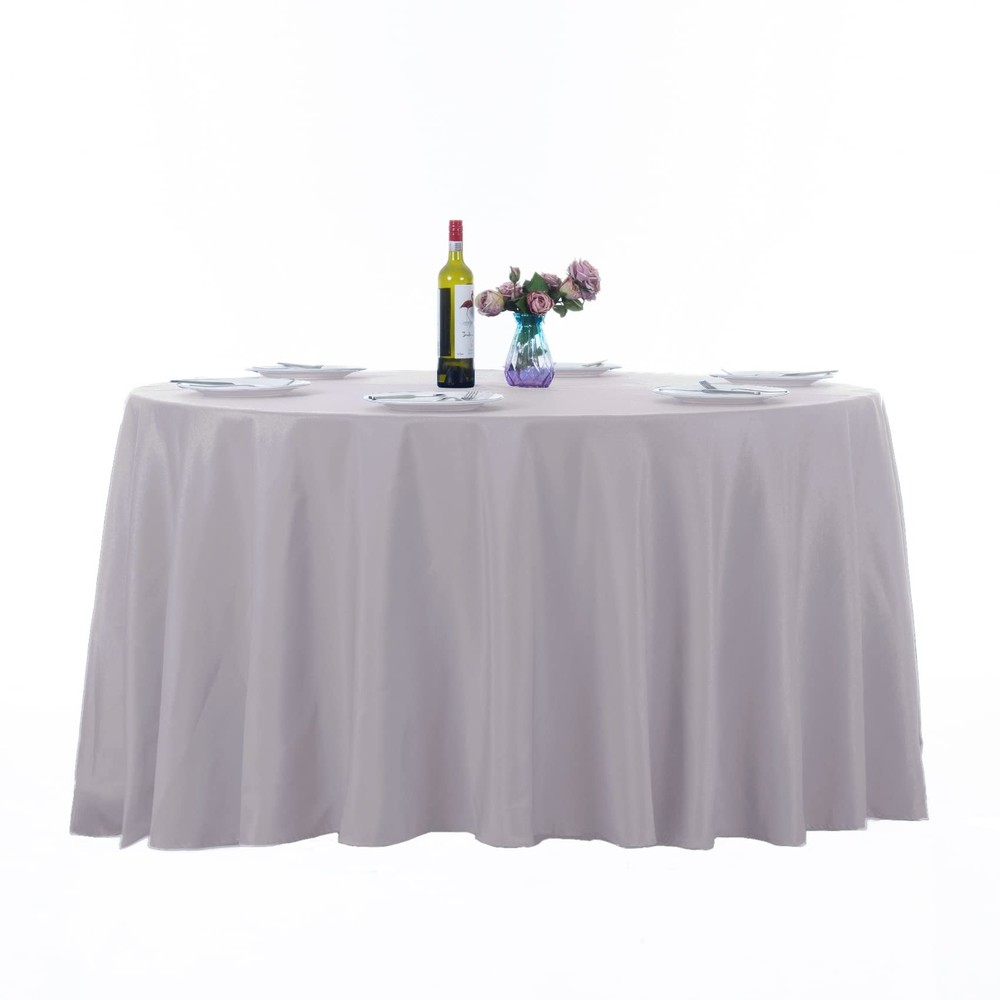 Ascoza 2pack 132 Inch Silver Round Tablecloth in Washable Polyester Fabric fo...