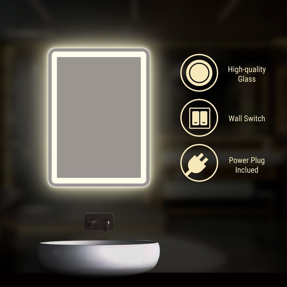 Rectangle LED Bathroom Mirror Luxury Vanity 20" X 28"