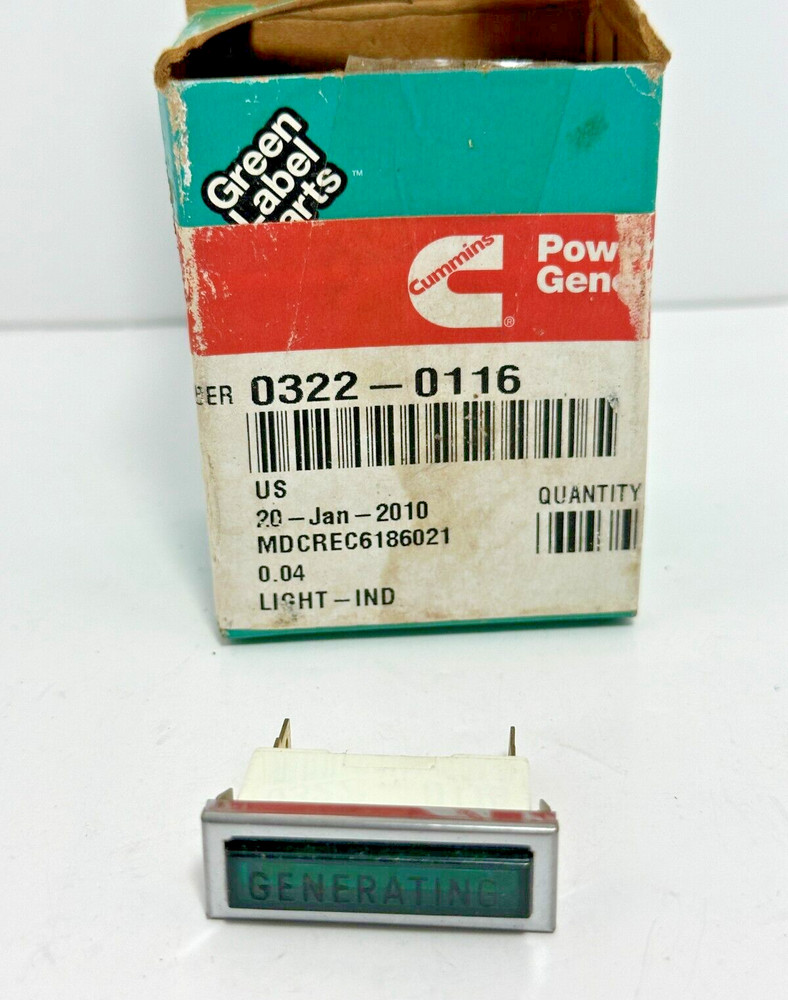 Cummins 0322-0116 LIGHT-IND Green "Generating" Indicator