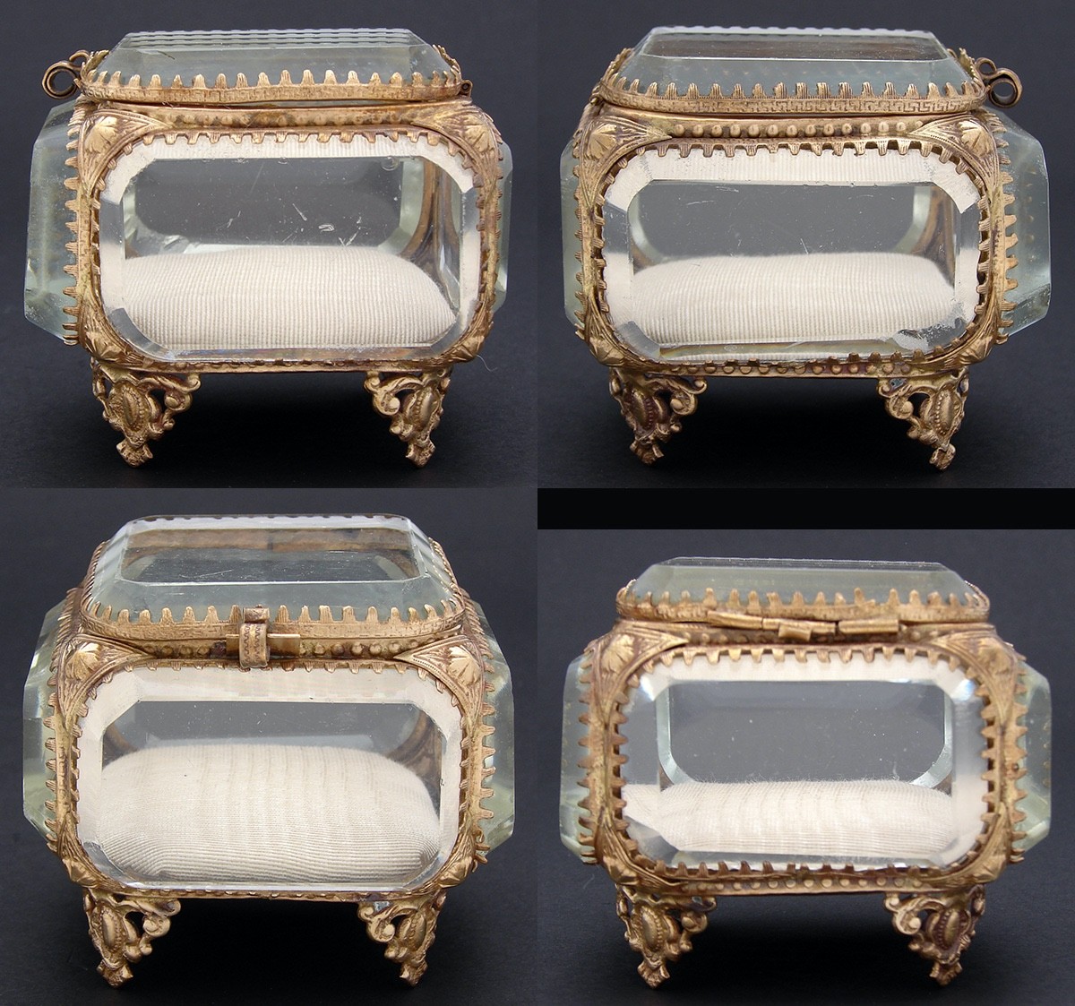 Antique Napoleon III Jewelry Casket, Miniature Vitrine Box, Thick Beveled Glass