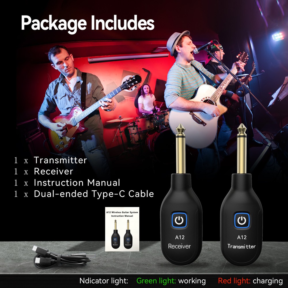 2.4GHz Mini Wireless Guitar System Rechargeable Audio Transmitter Receiver
