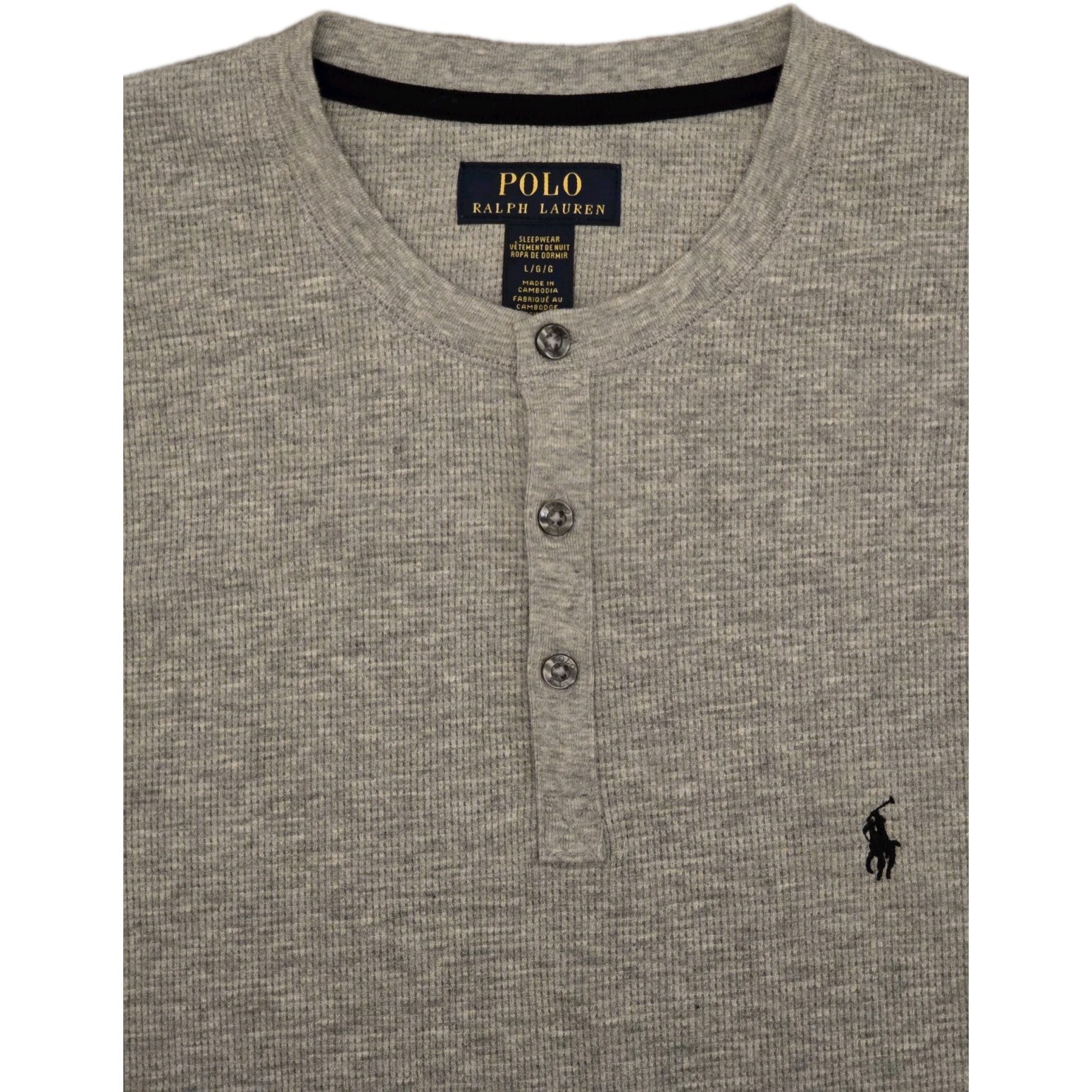 NWT Polo Ralph Lauren Waffle Knit Henley Thermal Crew-Neck T-Shirt SZ- L - Gray