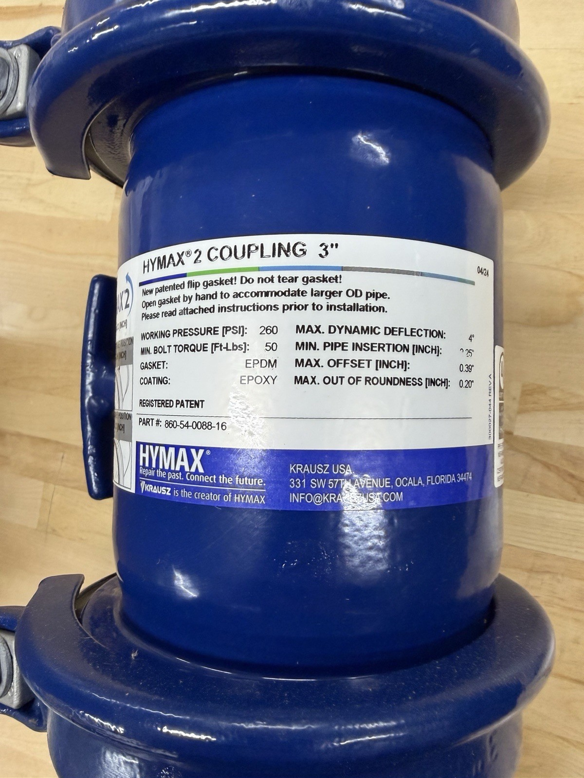 HYMAX 2 Coupling 860-54-0088-16 3" Pipe Fitting 3.46-4.33 Inch Range