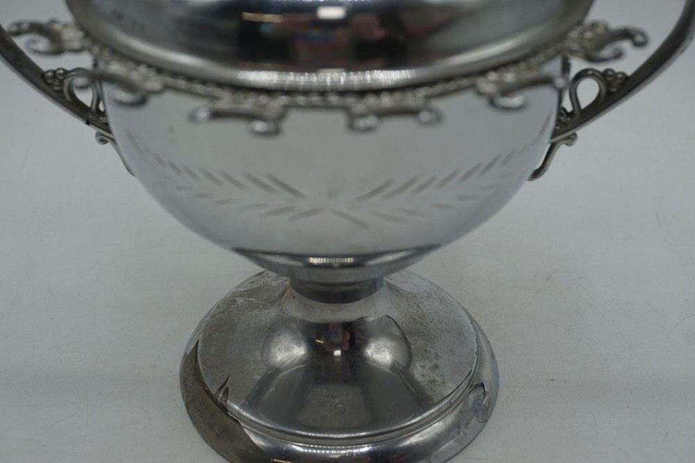 Silver Plate Dual Ornate Bunny Handle Sugar Bowl Spooner For 12 Spoons