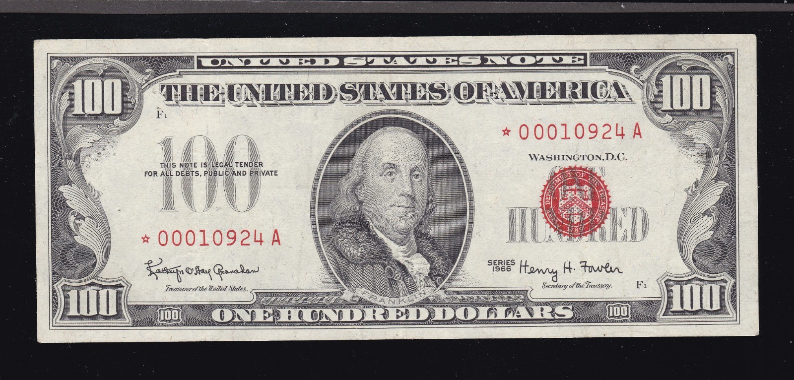 US 1966 $100 Legal Tender STAR* Note FR 1550 VF-XF (924*)