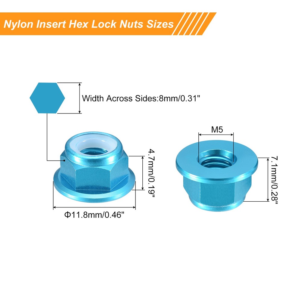 Nylon Insert Hex Lock Nuts, 8pcs - M5x0.8mm Self-Locking Nut(Sky Blue)