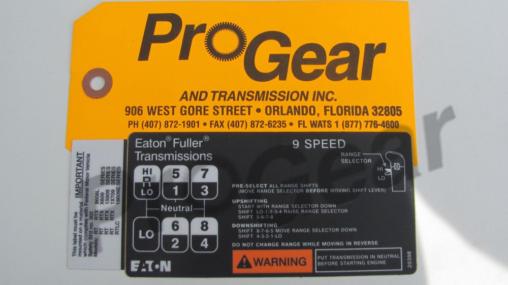 Fuller transmission 9 speed RT RTX shift pattern 20398 "H" pattern