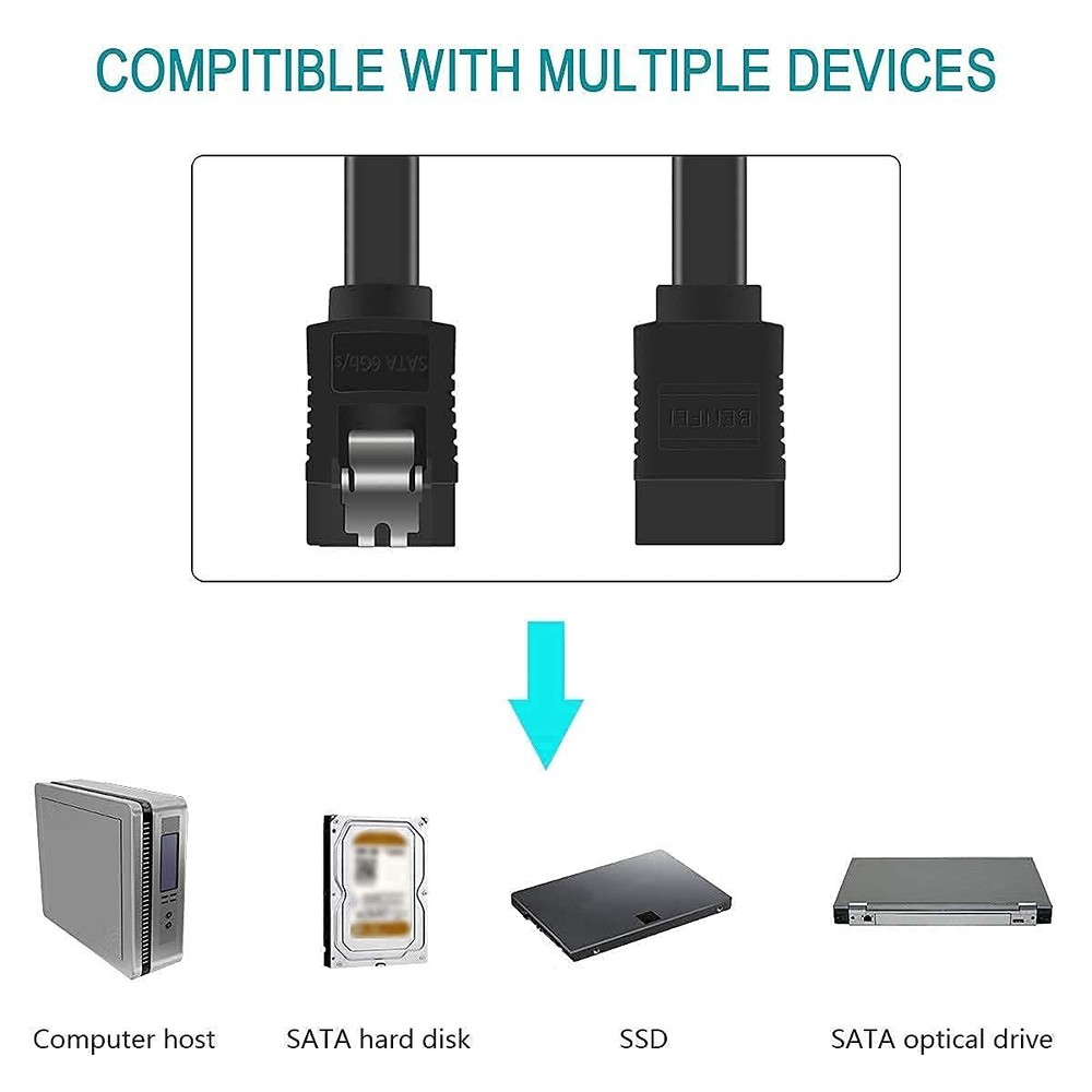 3-Pack 18-Inch SATA III Cable - 6 Gbps Data Transfer with Secure Locking Latch