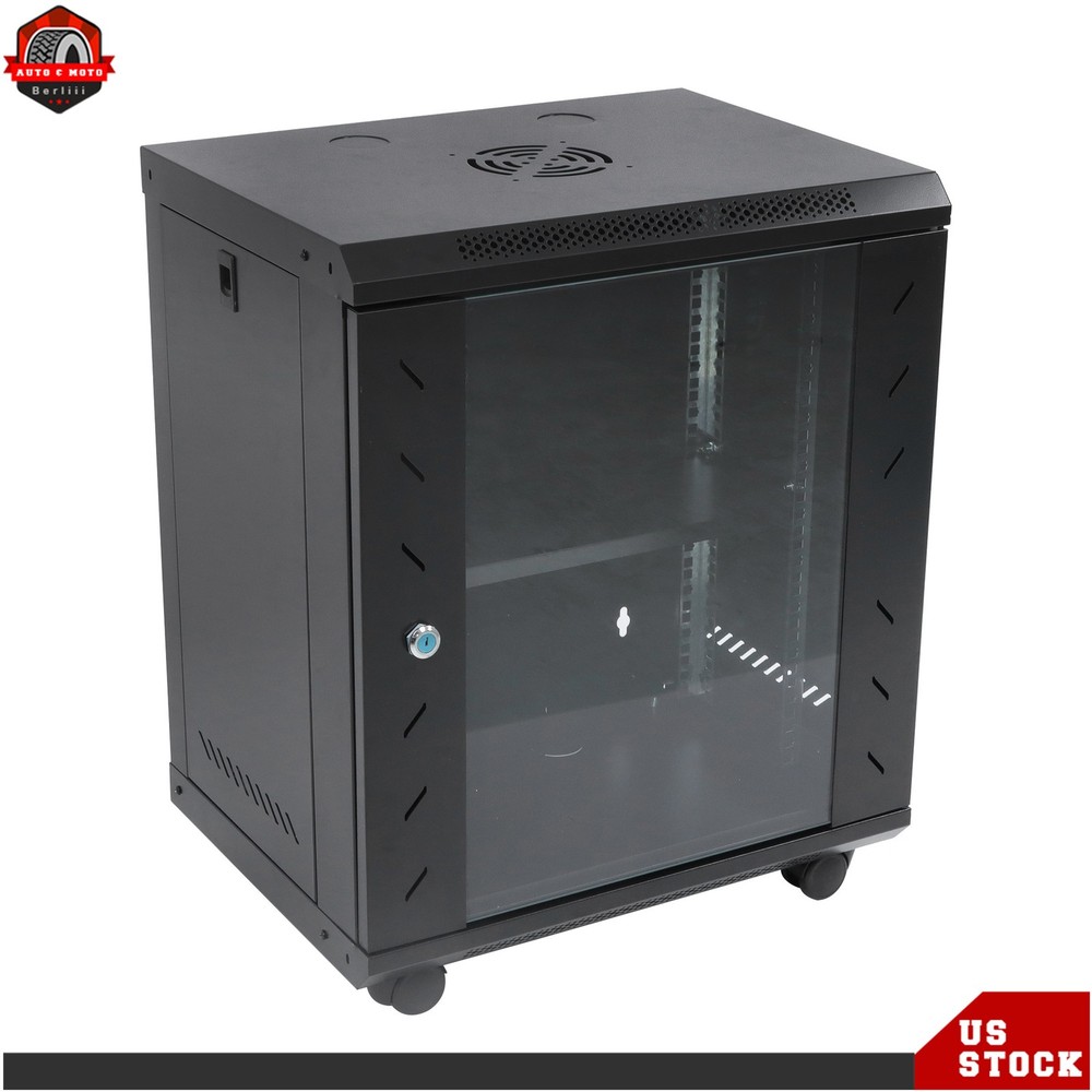 12U Network Server Cabinet Rack Wall Mount 15.5'' Deep Door Lock High Security