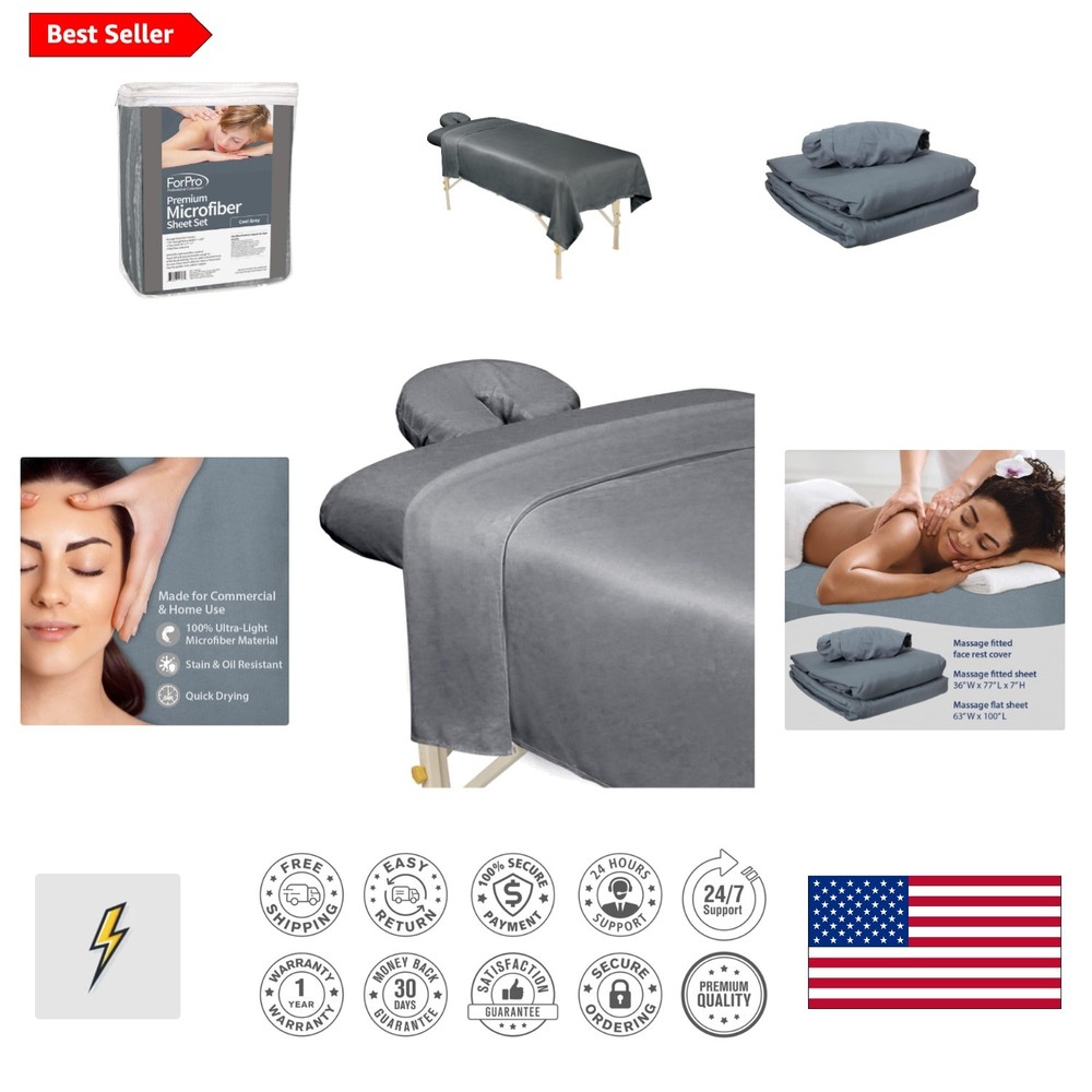 Microfiber 3-Piece Massage Sheet Set - Cool Grey, Ultra-Light & Durable