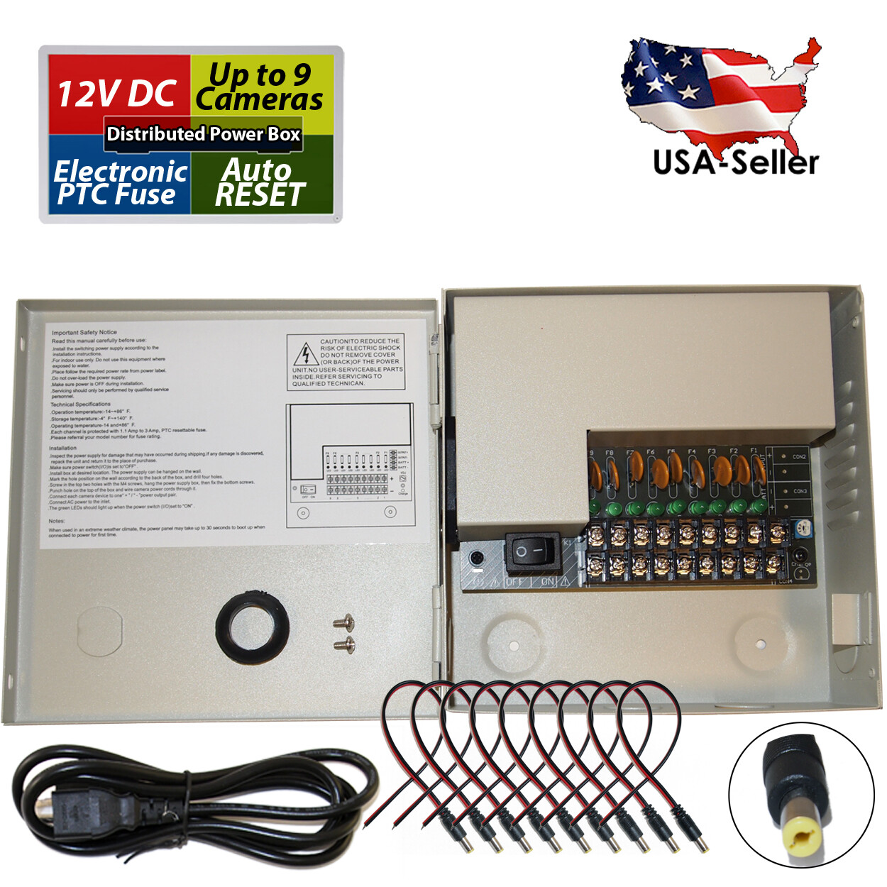 8 Channel Port 12 Volt DC CCTV Power Supply Distributed Box for Security Camera