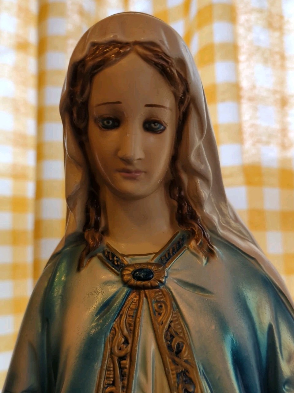 Beautiful Older Plaster Chalkware Statue of Mary, Our Lady of Grace, 26 1/4" T