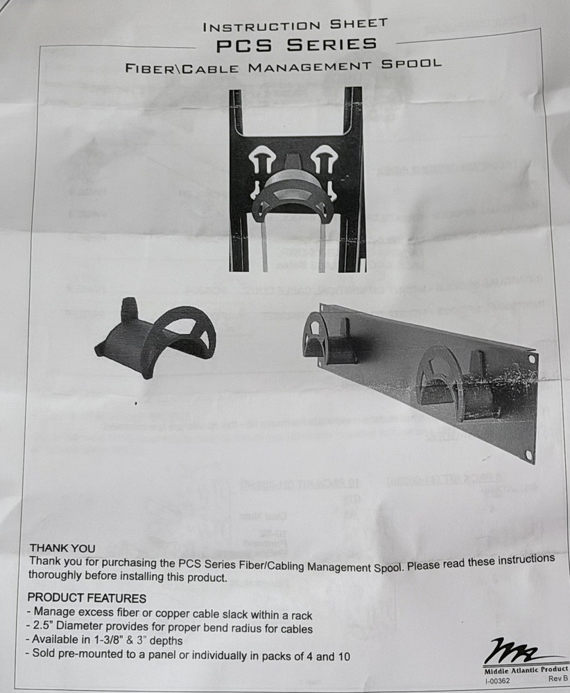 MIDDLE ATLANTIC PCS-3-4 CABLE SPOOL, 3”D, 4PCS