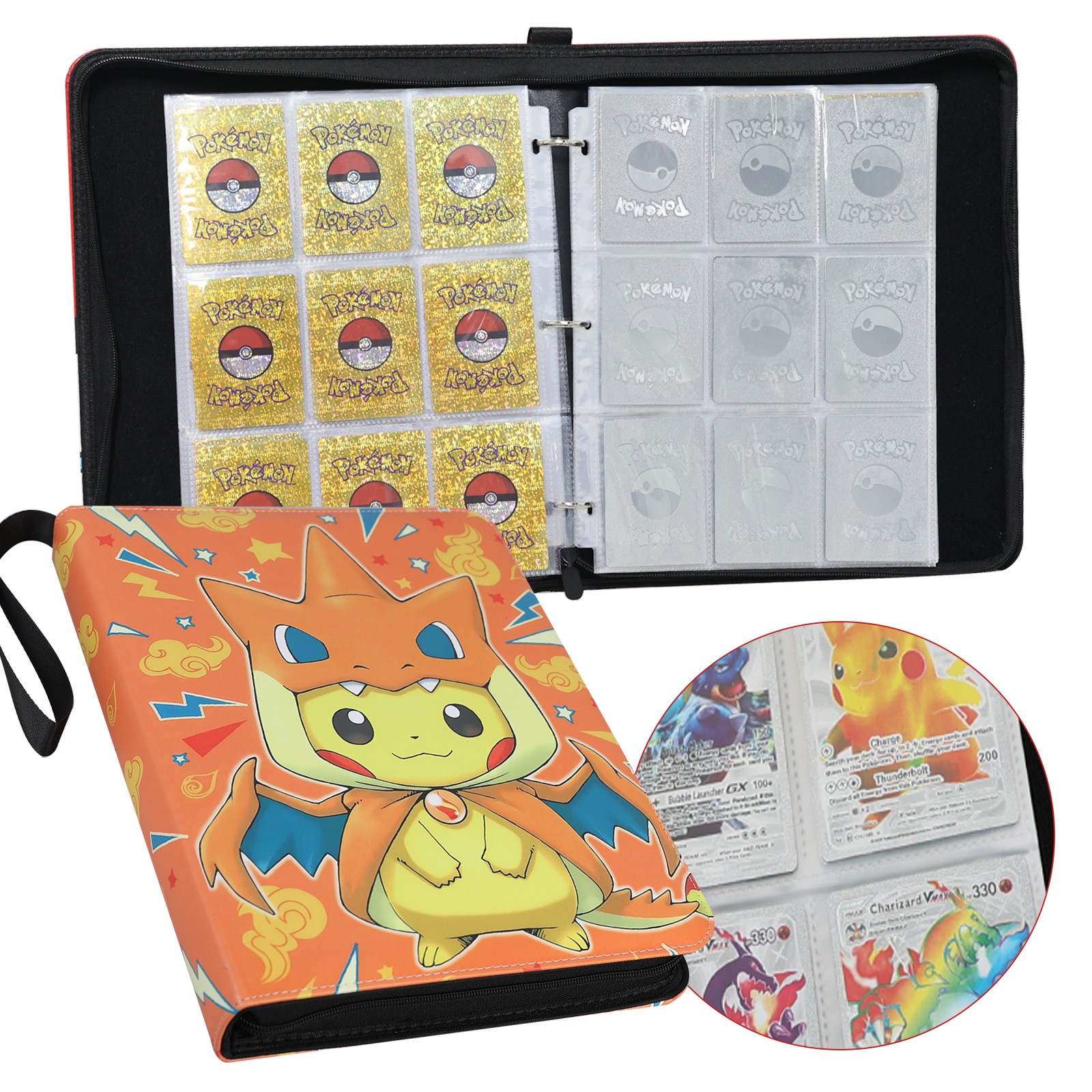 900 Cards Pocket Binder 9 Pocket Game Sport Trading Cards Album Folder - Pikachu