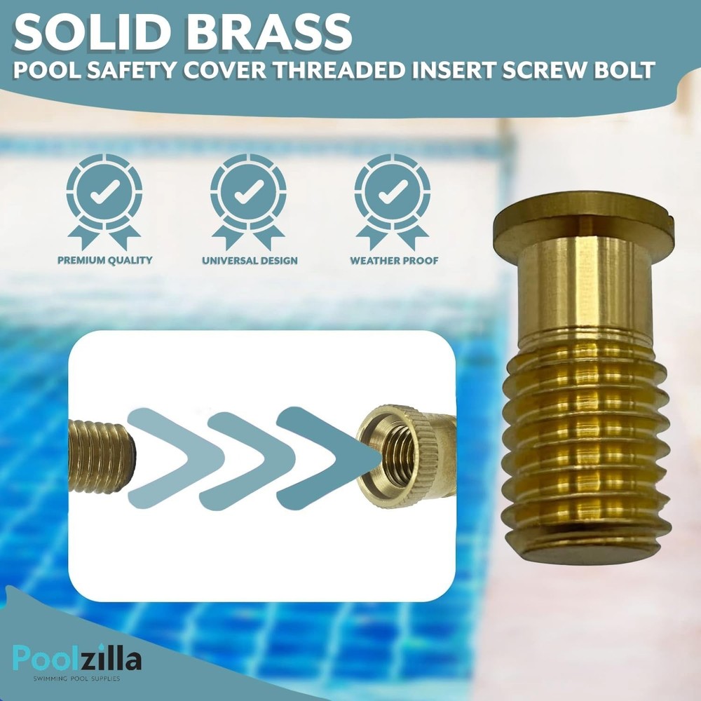 Poolzilla 50 Pack Pool Safety Cover Threaded Brass Insert Screw Bolt for Anchor