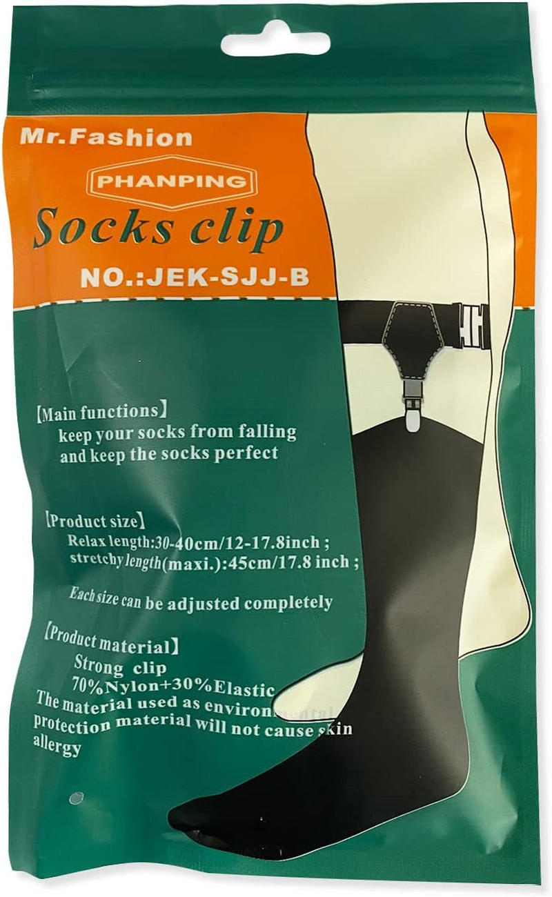 Men’s Sock Garters Adjustable 2Pack Elastic Leg Belt Sturdy Metal Clip Suspender