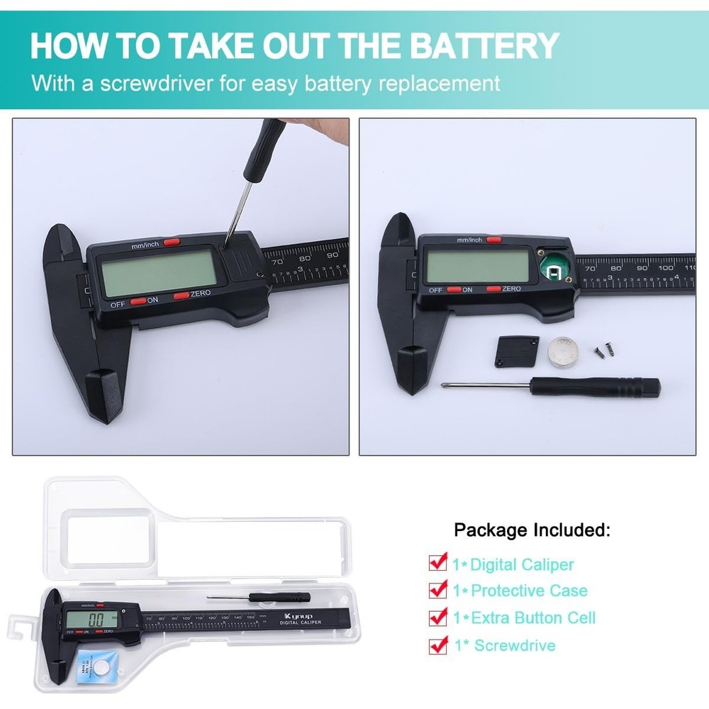Digital Caliper 6 Inch LCD Screen Electronic Micrometer Auto-Off