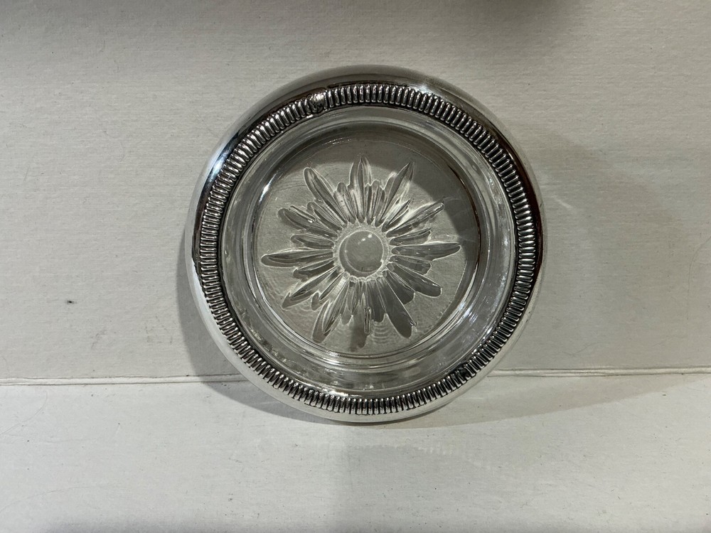 Set of 4 Silverplate glass coasters