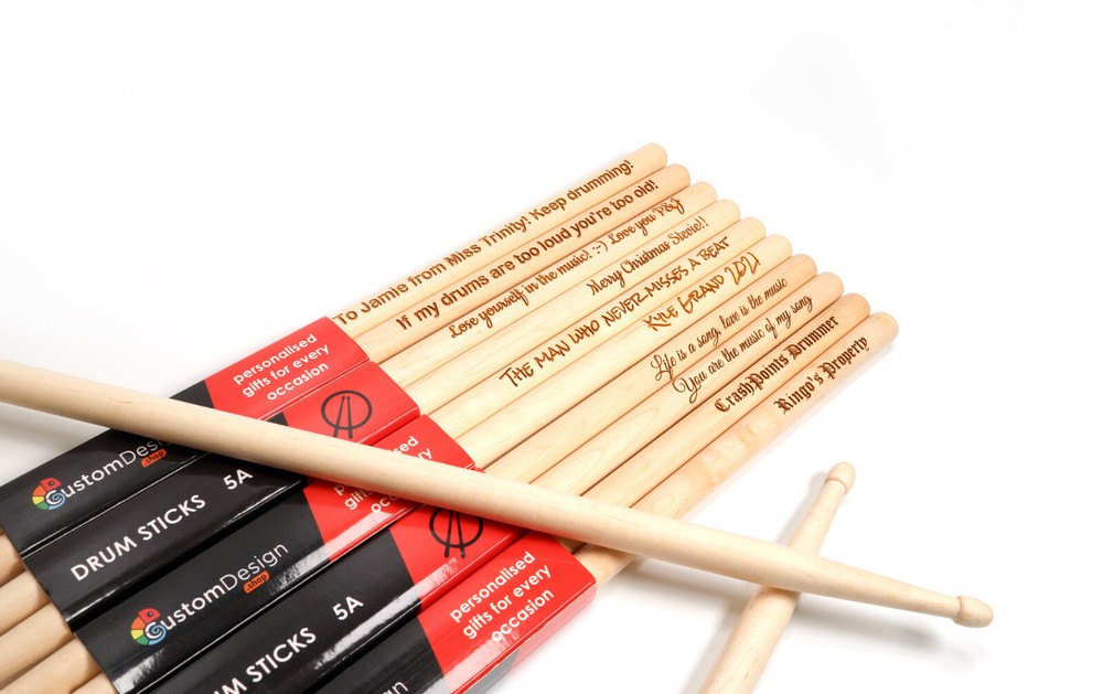 Personalised Custom Drum Sticks 5A + Optional Gift Box | Engraved Gift Idea